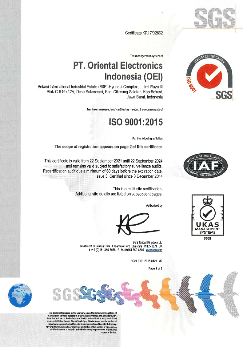 ISO 9001 인증서(PT.OEI)