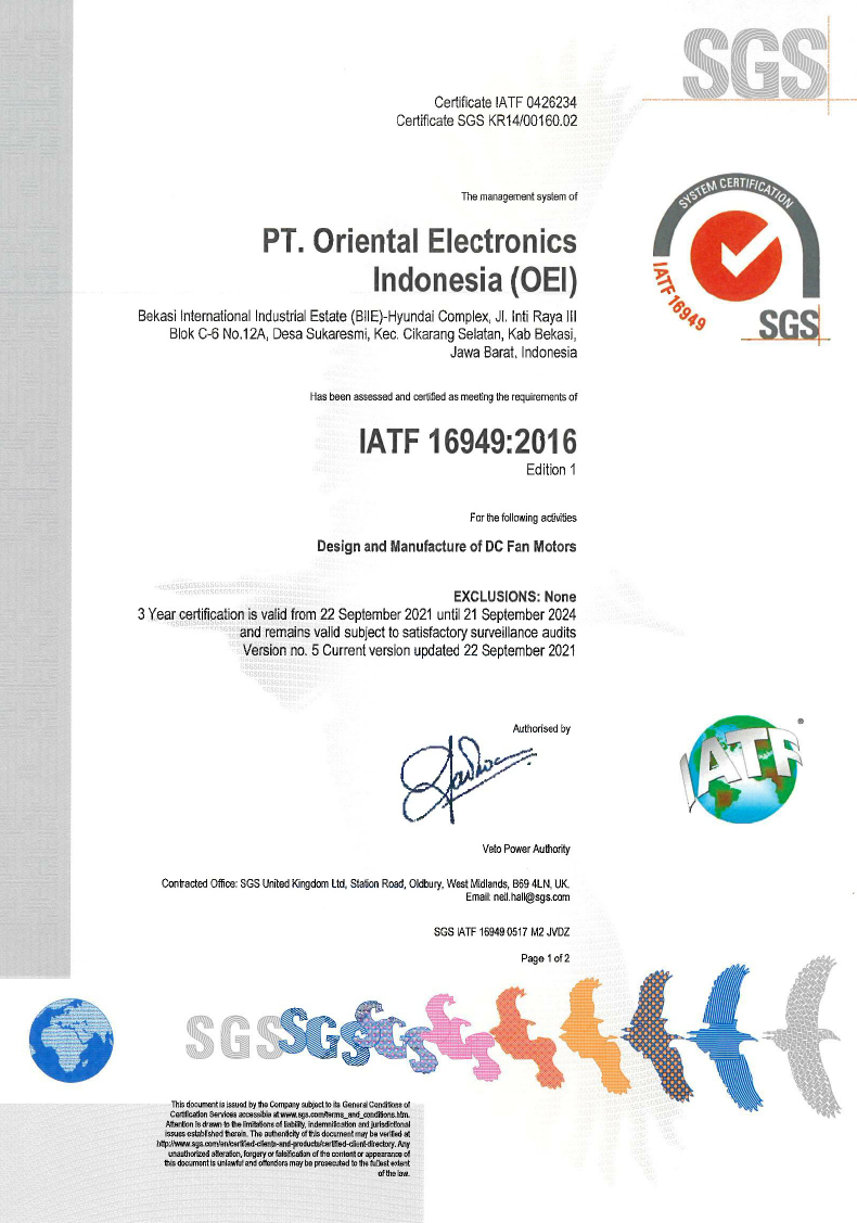 IATF 16949 인증서(PT.OEI)